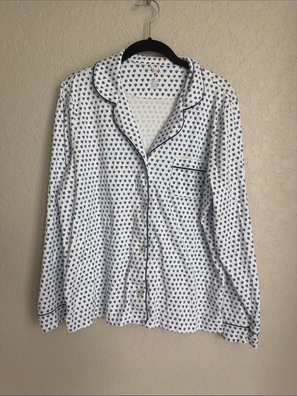 Roller Rabbit White Button-Down Top with Blue Heart Print